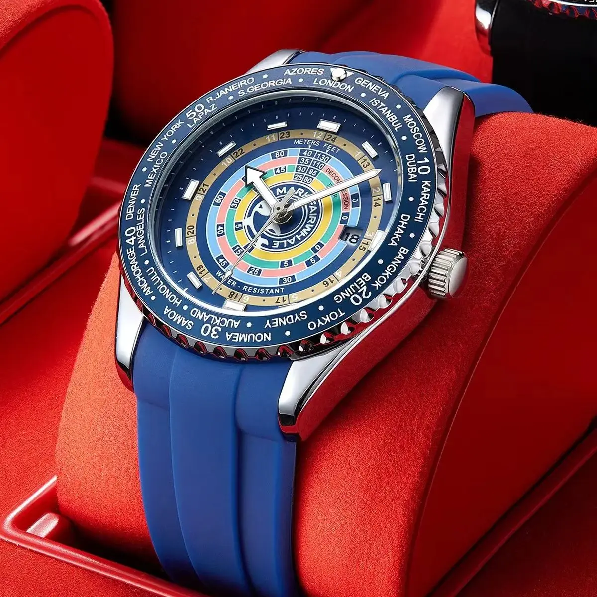 2024 페어고래 남성용 캐주얼 블루 시계, 스포츠 실리콘 스트랩 쿼츠 시계, 패션 레인보우 손목시계, 소년 Reloj Dropshipping