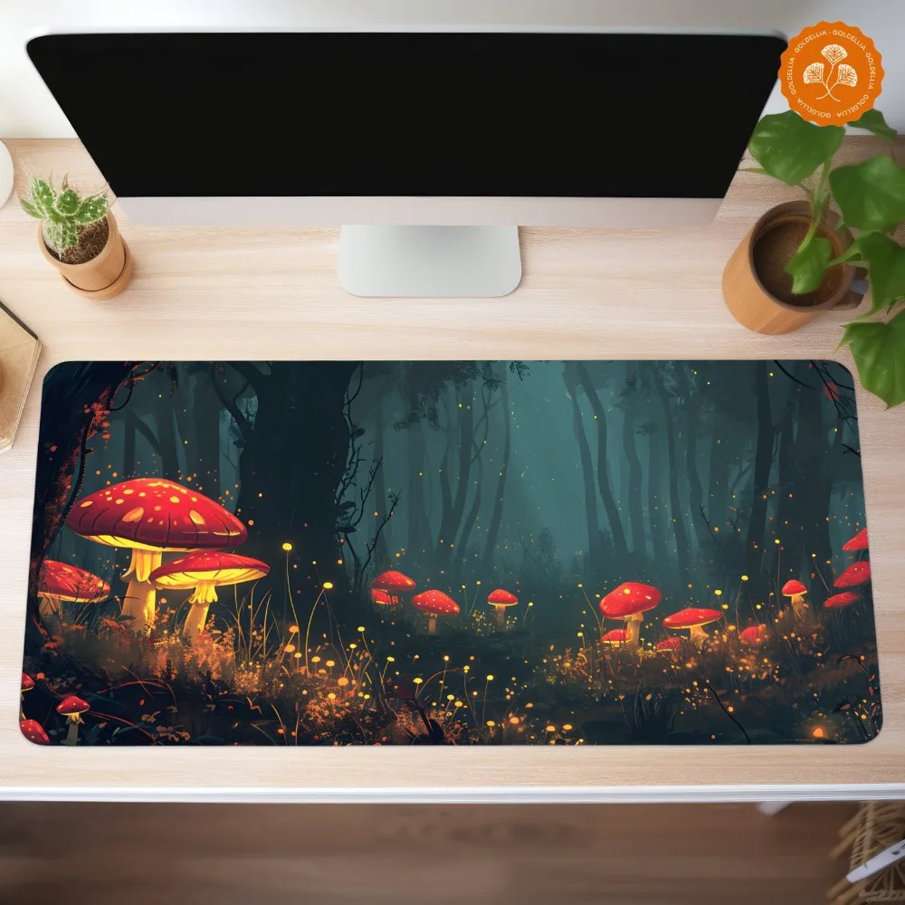 Mushroom Desk Mat | Cozy Gamer Decor, Dark Cottagecore Nature, Magical Forest - Unique Aesthetic Computer Accessories