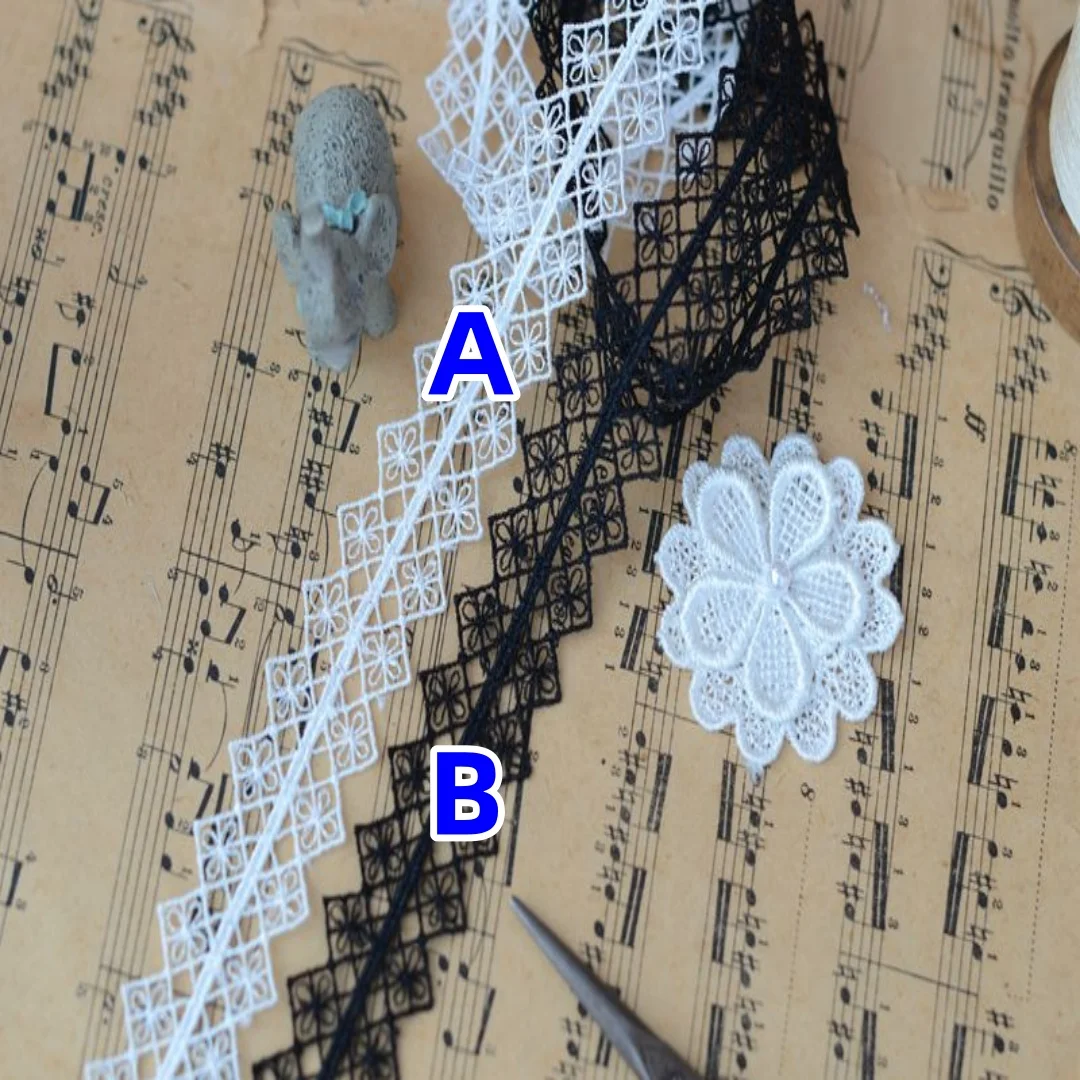 Ширина 1 ярд, 0,98 дюйма, черная/молочно-белая кружевная отделка в шахматном порядке, вышитое кружево, кружевная отделка с цветочным принтом, кружево с отделкой для платья своими руками