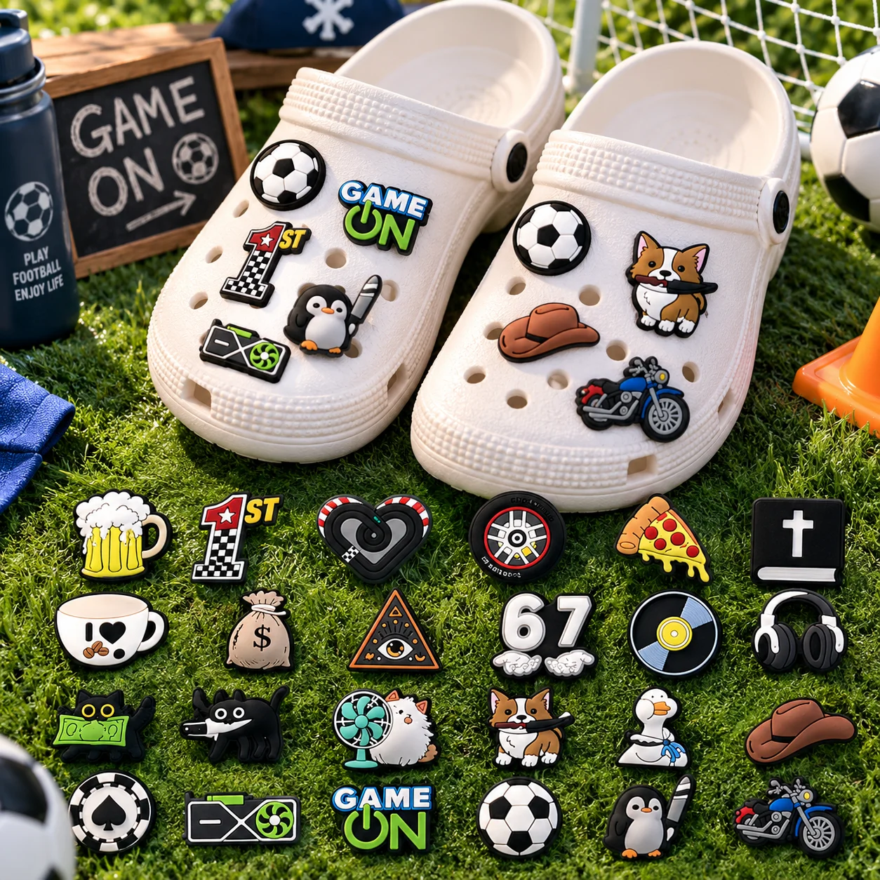 1/25PCS Mixed Style Shoe Charms Set Soccer Cat Motorcycle PVC Pins for Clogs Fun Daily Accessories Gift for Teens Kids Gifts