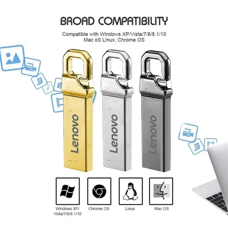 Original Lenovo 2TB 1TB USB-Flash-Laufwerk Metall Real Kapazität Memory Stick Hochgeschwindigkeits-Flash-Speicher Gold Geschenk Speicher Flash-Disk