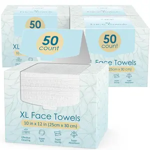 4 Pack XL Disposable Face Towels, 50 Count Each, 10x12 Inch Soft Viscose Facial Wipes for Women Cleansing