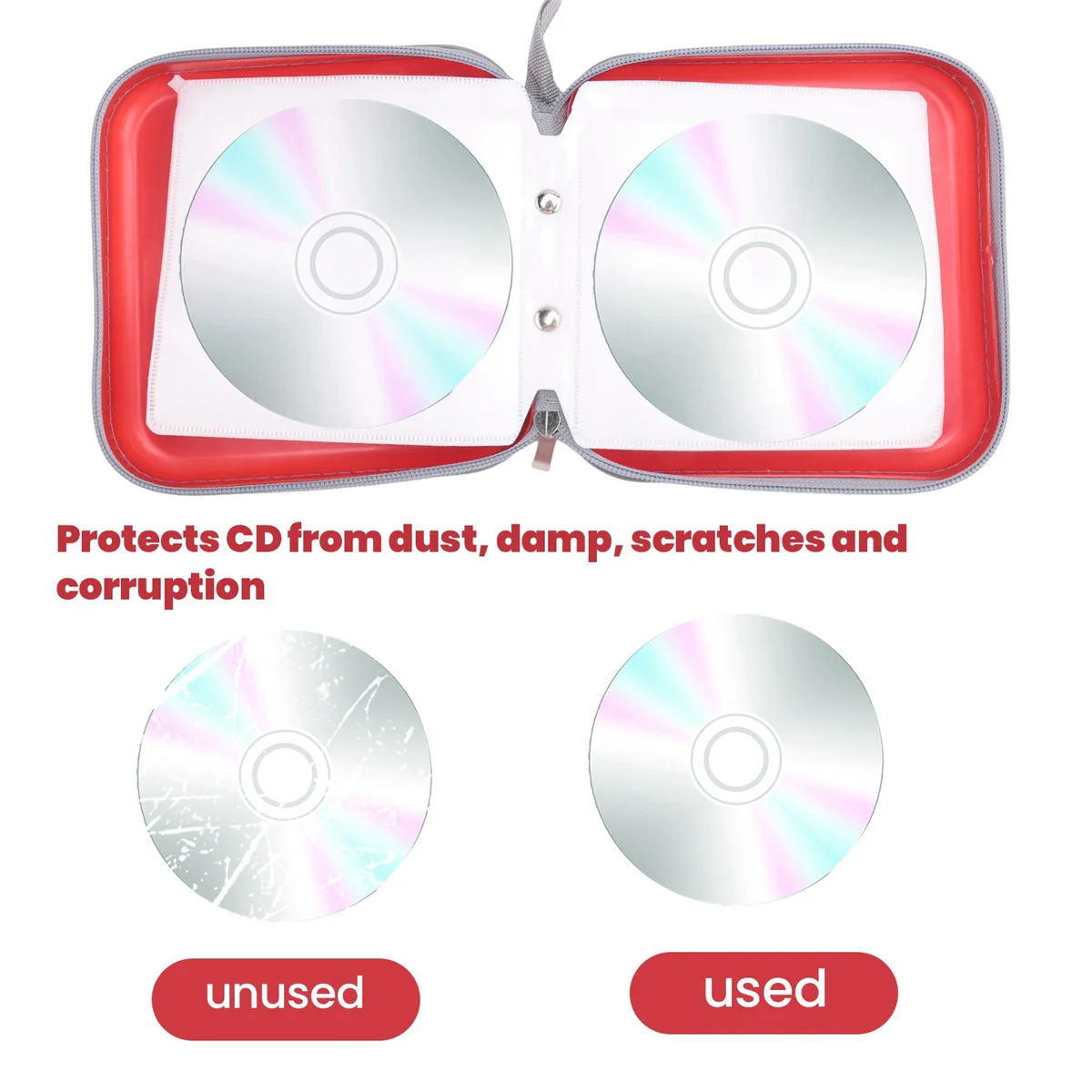 ABQR 40 CD DVD Disc Album Storage Carry Case Cover Wallet Sleeve Holder Bag Hard Box - Red