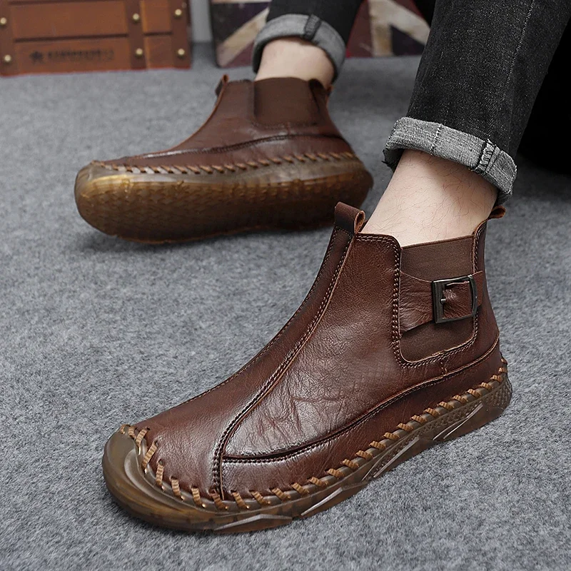 

Fall Breathable Hot Sale High Top Boots for Men New Handmade Mens Boots Design Sneakers Men Outdoor Casual Leather Shoes for Men