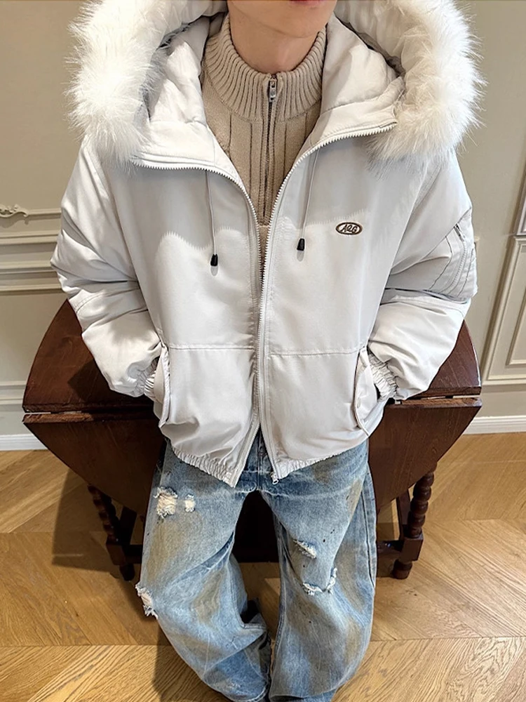 

Мужская хлопковая куртка со съемным меховым воротником и капюшоном, свободная теплая хлопковая одежда для пар, осенне-зимняя ленивая одежда...