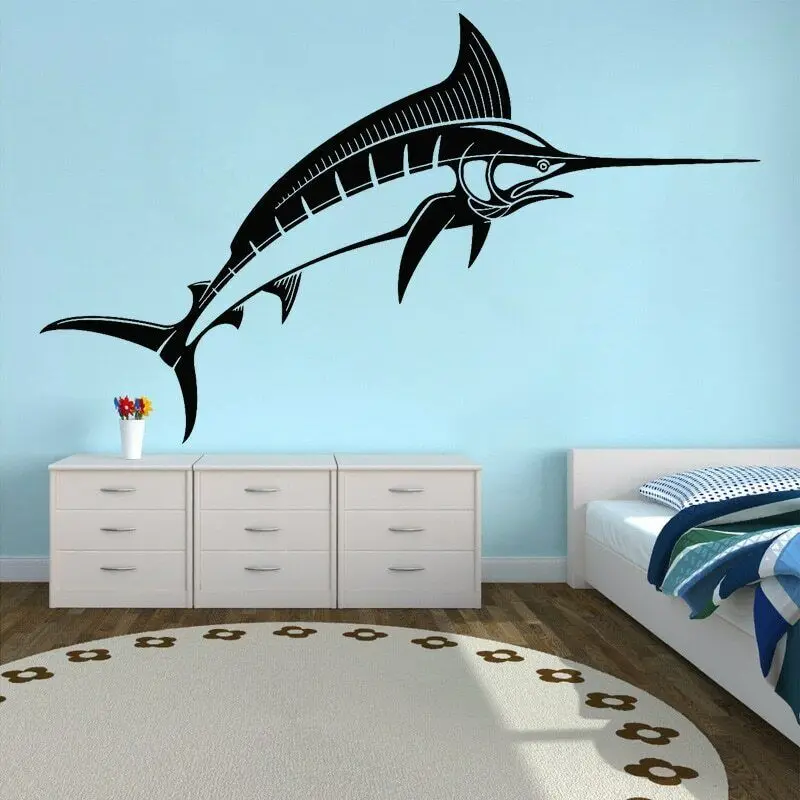 Mural Swordfish Wall Sticker Fishing Club Store Vinyl Decal Angler Creative Home Decoration Sea Fish Poster O220