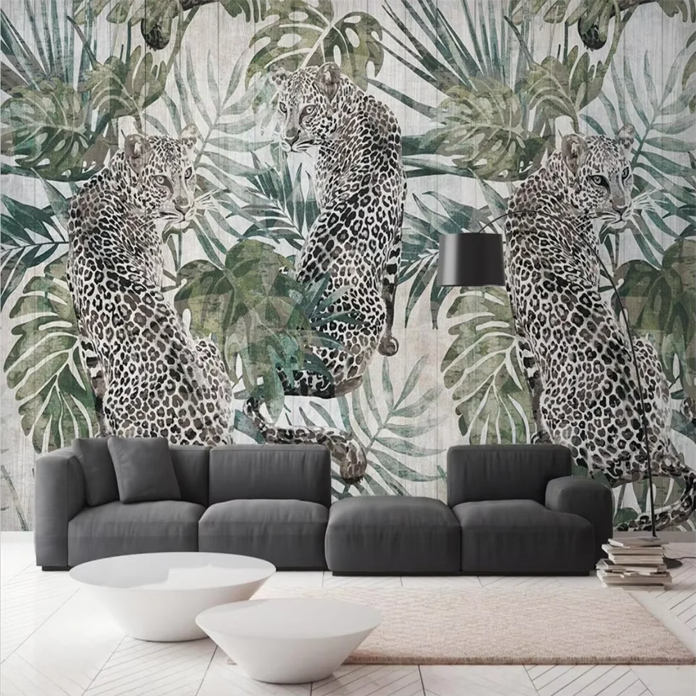 Personalizado 3d minimalista planta verde leopardo Papel pintado mural nuevo europeo retro moderno fondos De pantalla Papel De pared 3D
