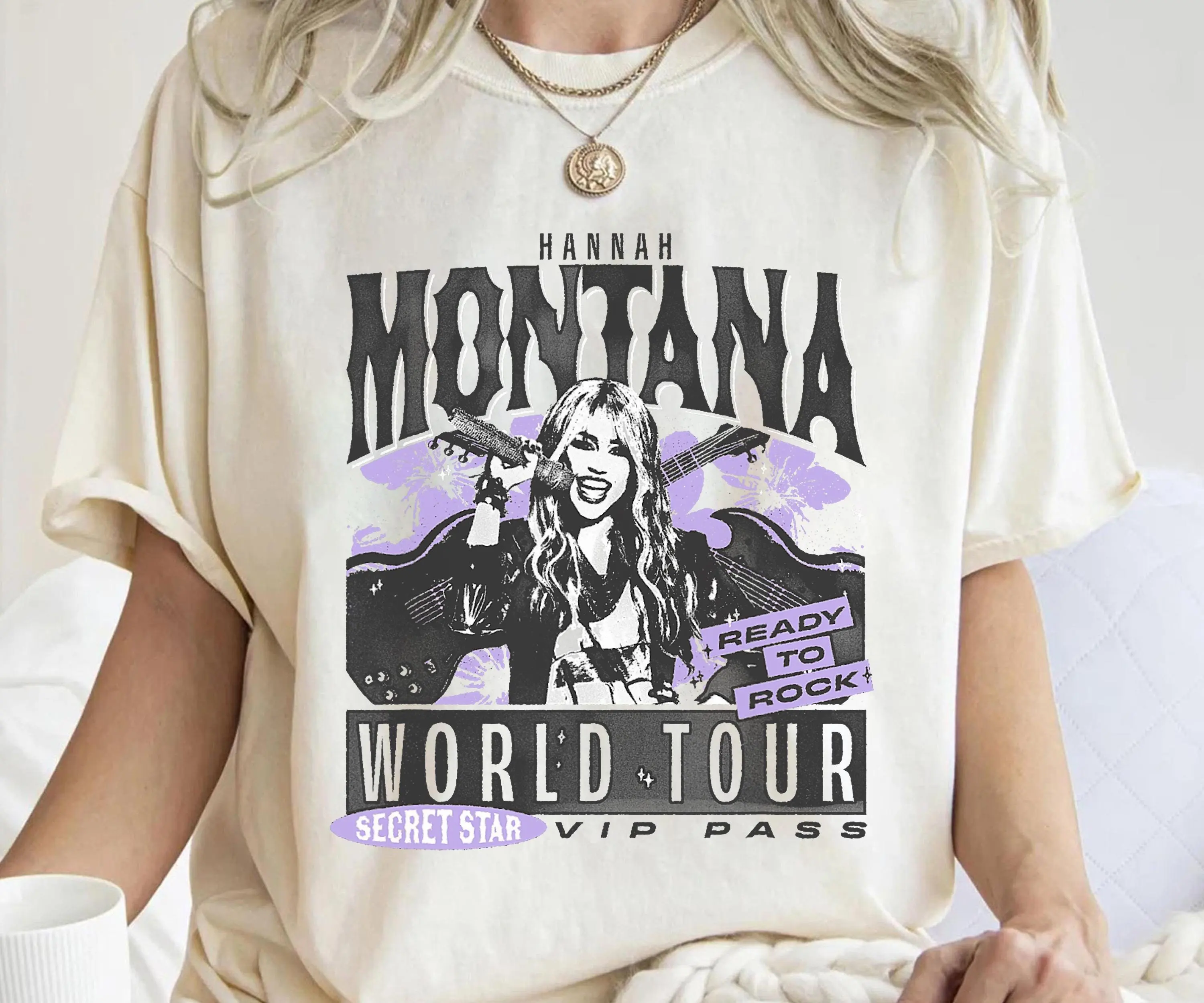 تي شيرت ديزني هانا مونتانا وورلد تور جاهز للروك، تي شيرت هانا مونتانا فان، قميص ديزني لاند المطابق للعائلة #1