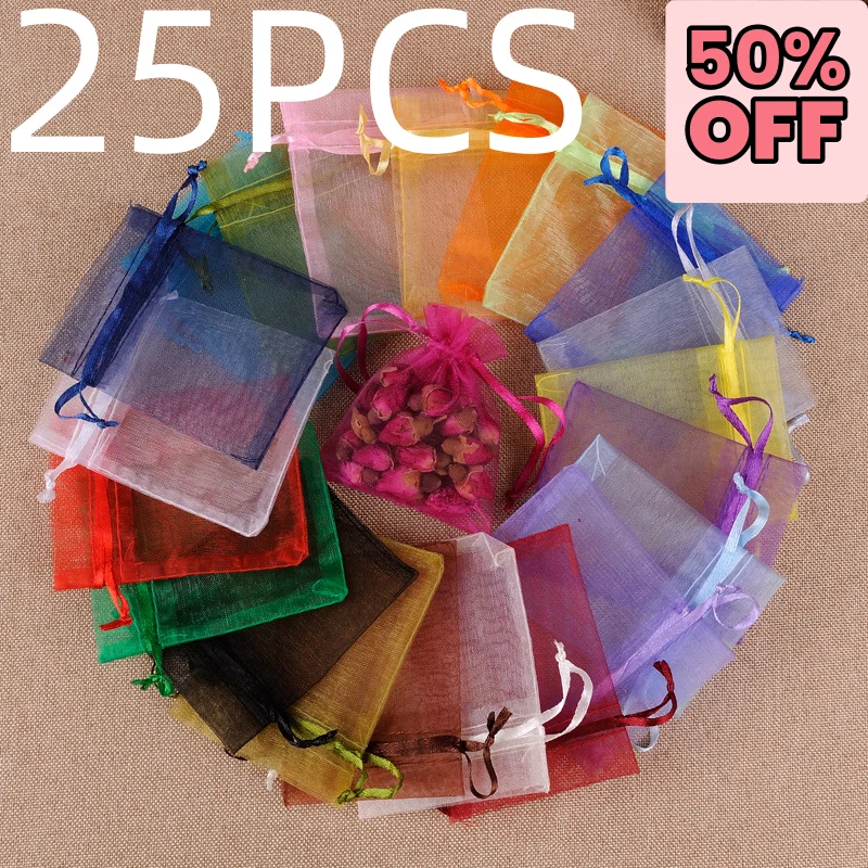 

25pcs/lot Organza Tulle Drawstring Bag Jewelry Packaging Display & Jewelry Bag Wedding Gift