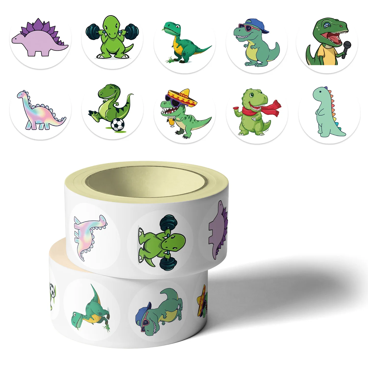 Rouleau d'autocollants Graffiti dinosaure mignon, 500 pièces/rouleau, décoration créative, étui de téléphone portable, carnet de notes, tasse d'eau, jouets cadeaux