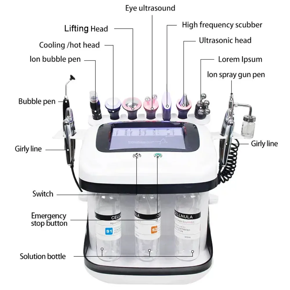 10 in 1 H2O2 Hydro Hydrodermabrasion Machine Facial Deep Cleaning Face Lifting Aqua Peeling Oxigen Jet Peel Skin Care SPA Device