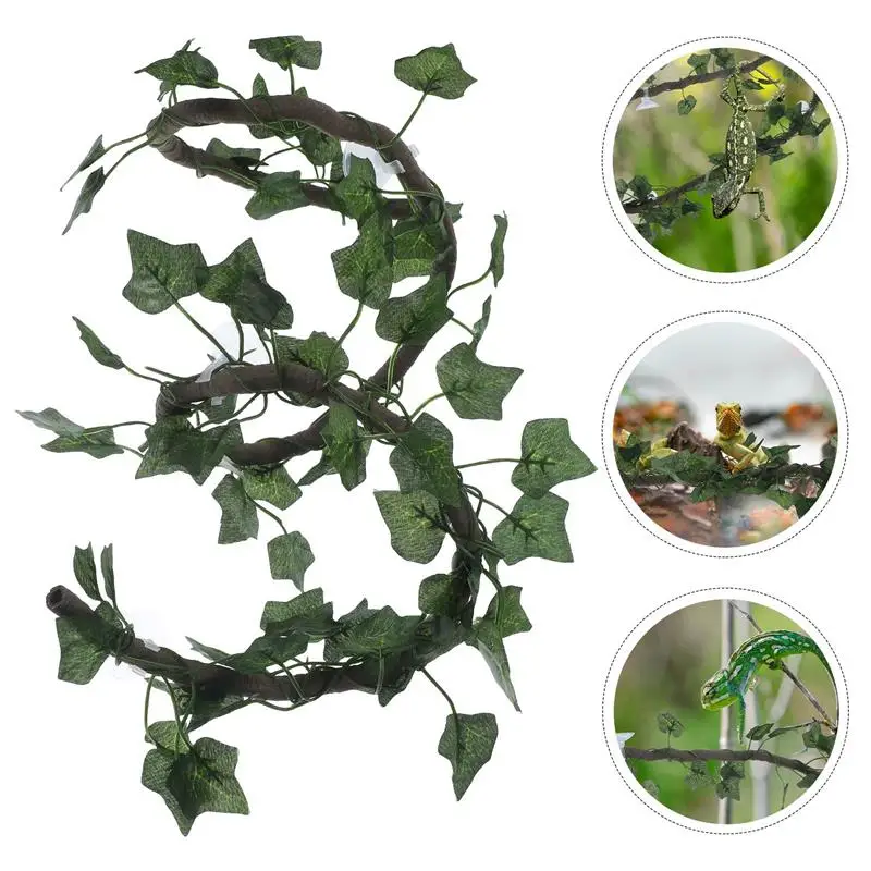 Jungle Vines Artificial Ivy Leaf Pet Habitat Decor with Suckers and Ivy Leaf for Lizard Frogs Snakes and Terrarium accessories