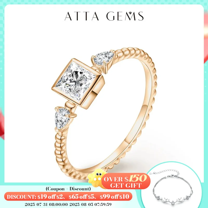 

ATTAGEMS D Color Princess Cut 4*4mm Moissanite Ring for Women Men Real 925 Sterling Silver Fine Jewelry Wedding Engagement Gift