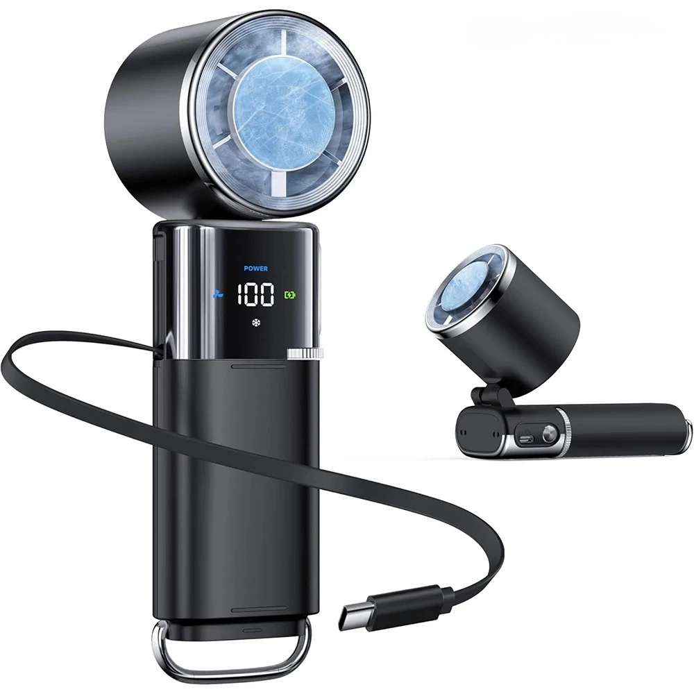 

Xiaomi 9000 mAh new ice fan retractable line handheld fan ultra-high speed digital display fan folding refrigeration fan