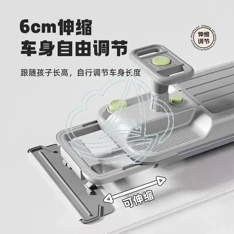 Multifunctional Kids Bouncing Ride On Car, Anti-Rollover Toddler Swing Cart with Mop Sweeper for Indoor Floor Cleaning Play