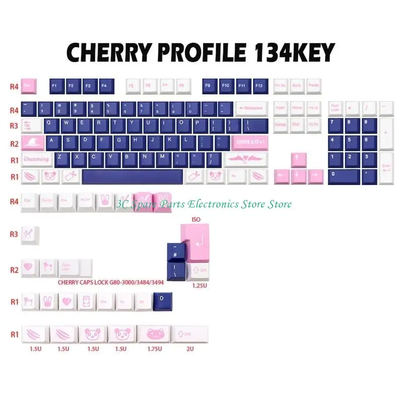 134 Keys/set Dreaming Girl Theme Japanese /English PBT Dye Subbed Cherry Keycap For MX Switch Mechanical Keyboard Keycap