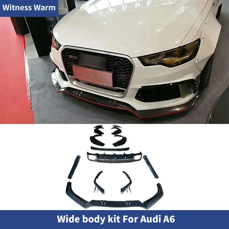 For Audi A6 FRP Carbon Fiber Wide Body Kit Front Bumper Lip air vents Rear diffuser Wings Side Skirts Wheel Eyebrows Fender 2012