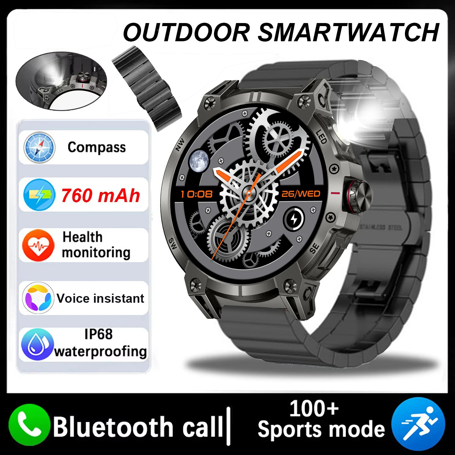 

Смарт-часы для занятий спортом на открытом воздухе, Bluetooth-вызов, 760 мАч, спортивный трекер с искусственным интеллектом, мониторинг сердечного ритма, водонепроницаемые умные часы для фитнеса