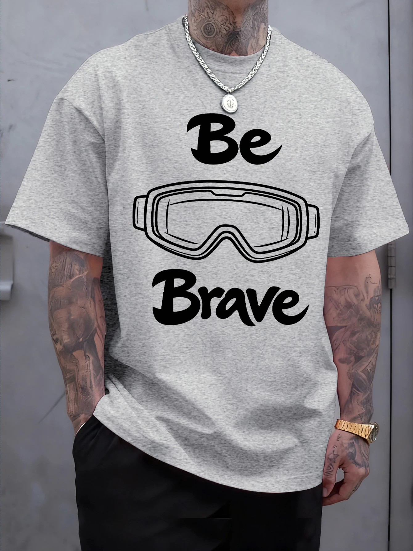 Be Brave Creative Print Herren Street T-Shirts Baumwolle Mode Kurzarm Übergroße Weiche Sportkleidung Sommer Casual T-Shirt