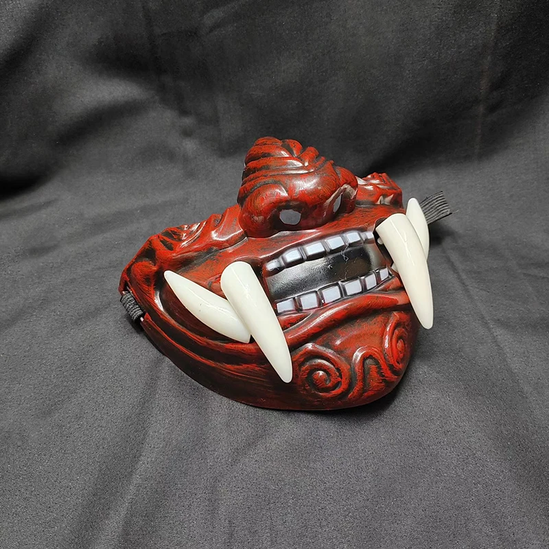 Halloween-Maskerade Rote Prajna-Maske Cosplay Noh Japanische Latex-Halbgesichtsmaske Grimasse mit Zähnen Lustige Gruselige Geister- und Zauberer-Masken – Detail 9
