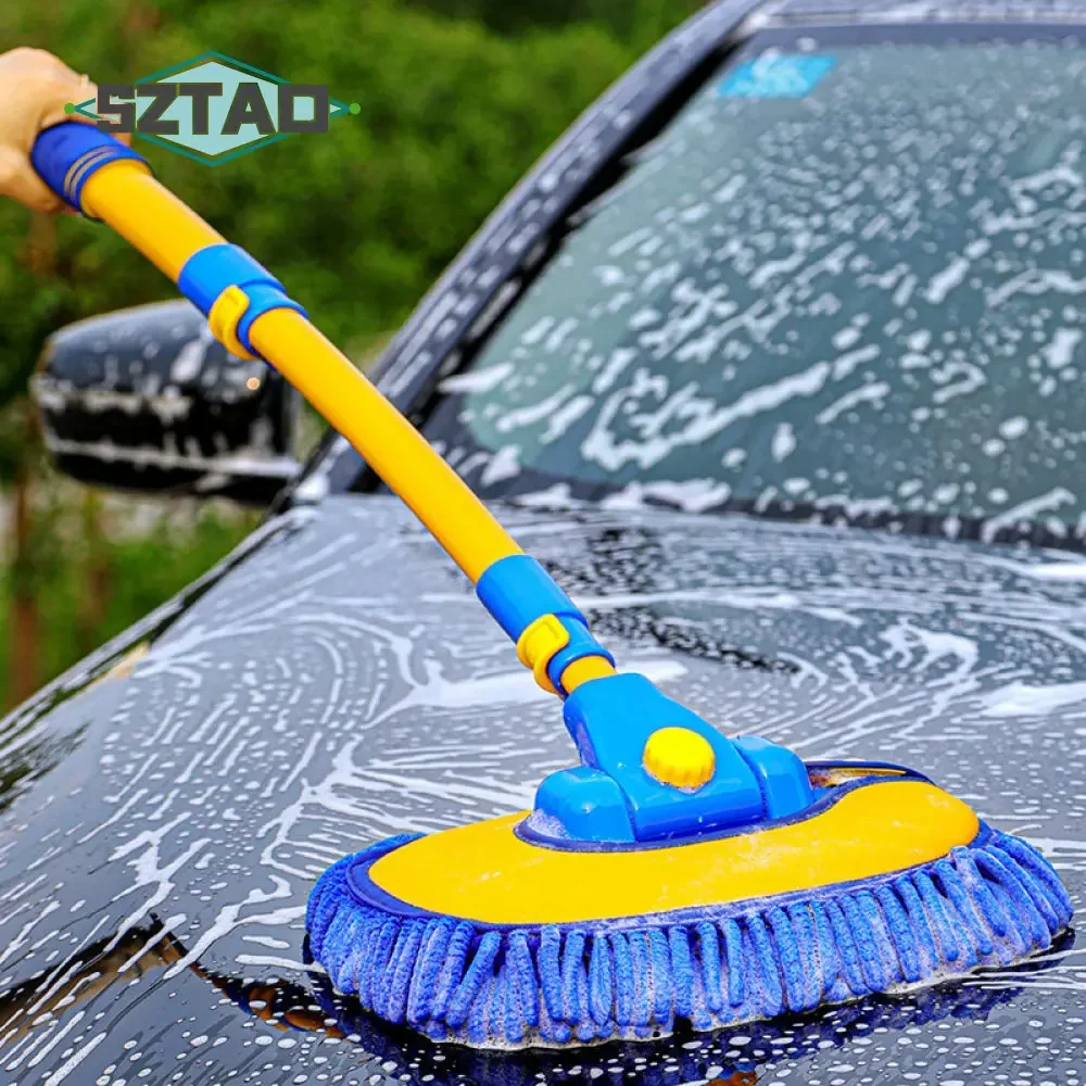 

Car Wash Brush Adjustable Telescoping Long Handle Cleaning Mop 15° Bend Car Cleaning Brush Chenille Broom Auto Accessories