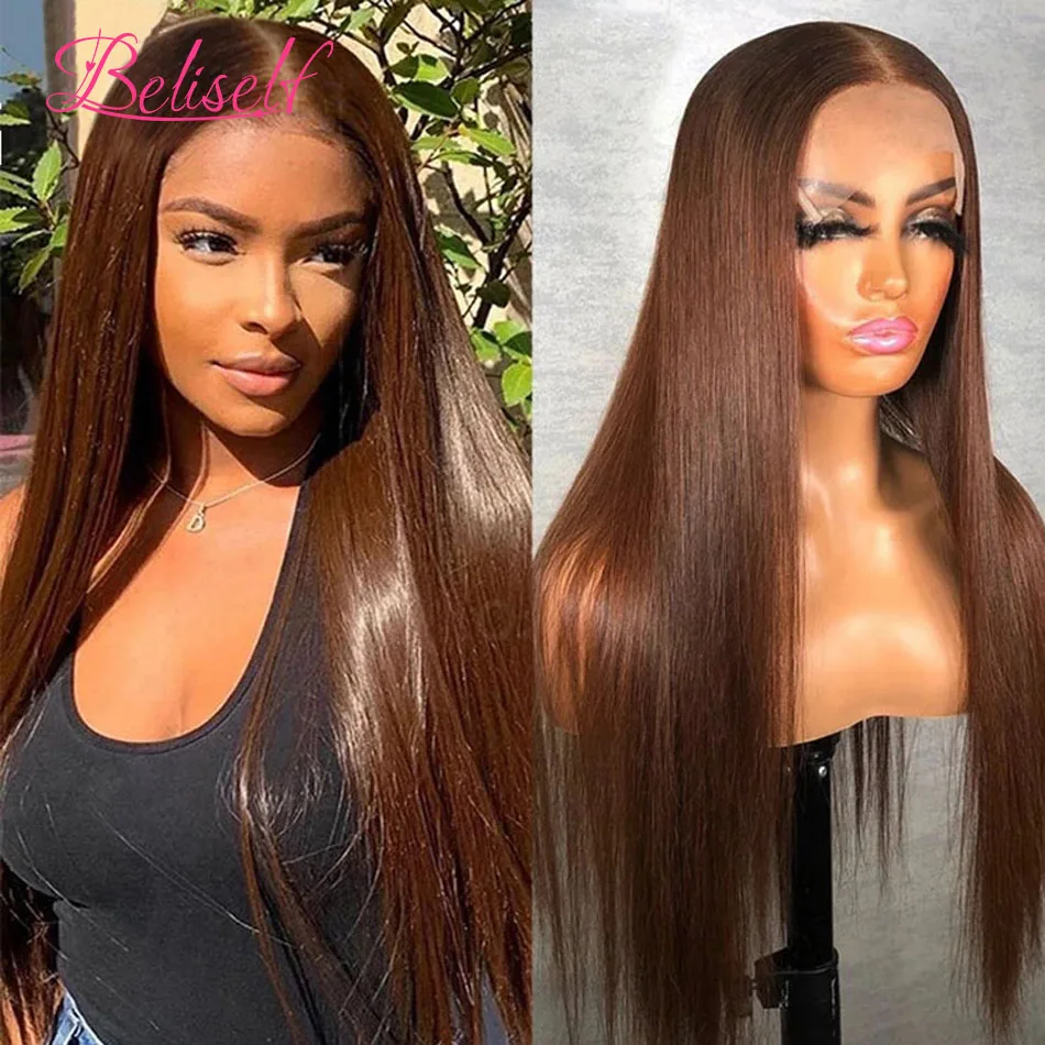 Perruque Lace Front Wig Naturelle Lisse, Cheveux Humains, Brun Chocolat, Transparent HD, 13x4, 13x6, 30 Pouces