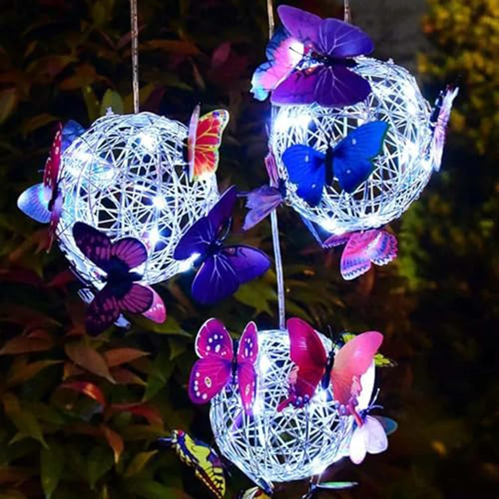 

Solar Lighted Hanging Mesh Orb Solar Lighted With Colorful Butterflies For Yard Home Decorative Nightlight Pendant 2024 New