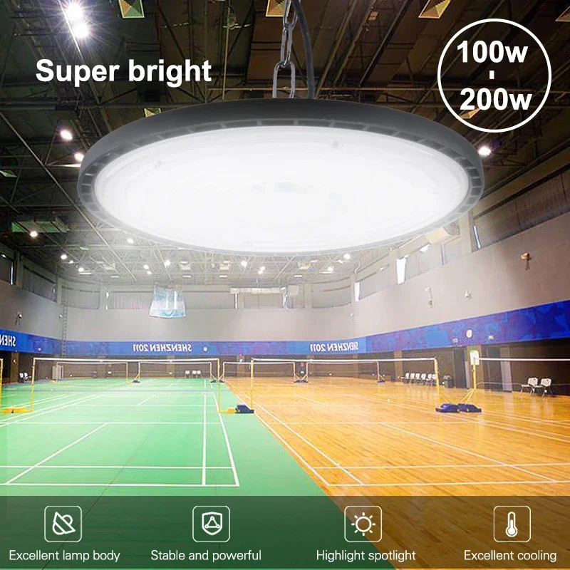 Super Bright LED Iluminação Industrial, UFO Garage Lights, IP65 Impermeável, High Bay Lights, Ginásio, Armazém, Fábrica, 100W, 150W, 200W