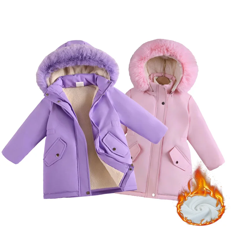 

Girls Plush Velvet Jackets Children Thick Hooded Long Parka Winter Cotton-Padded Kids Puffer Coats Teenager Padded Warm Overcoat