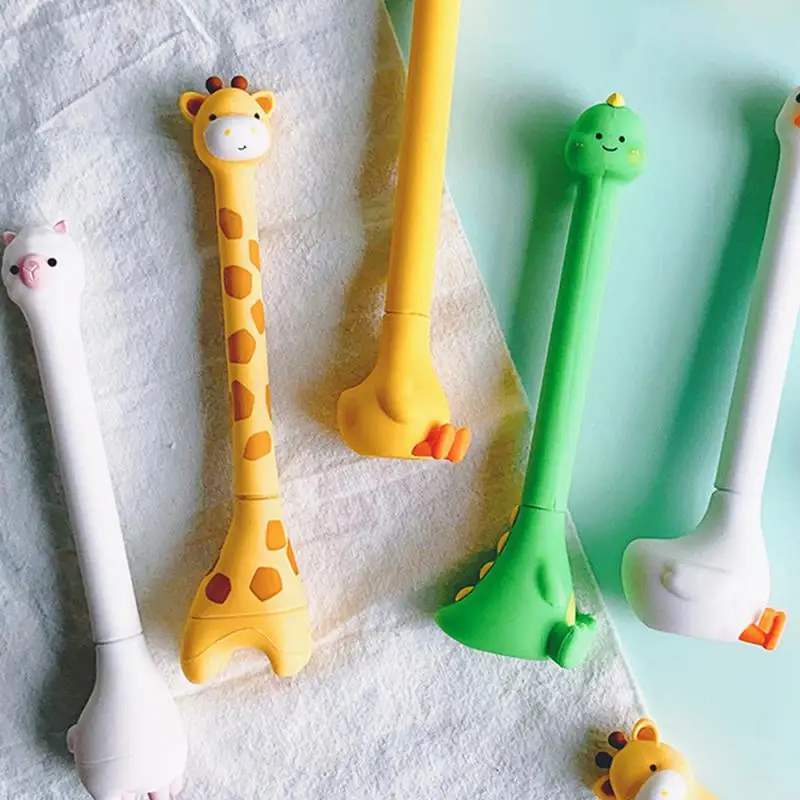 Black Refill Signature Pens Creative Cartoon Cute Giraffe Standable Gel Pen School Office Supplies For Children's Gift