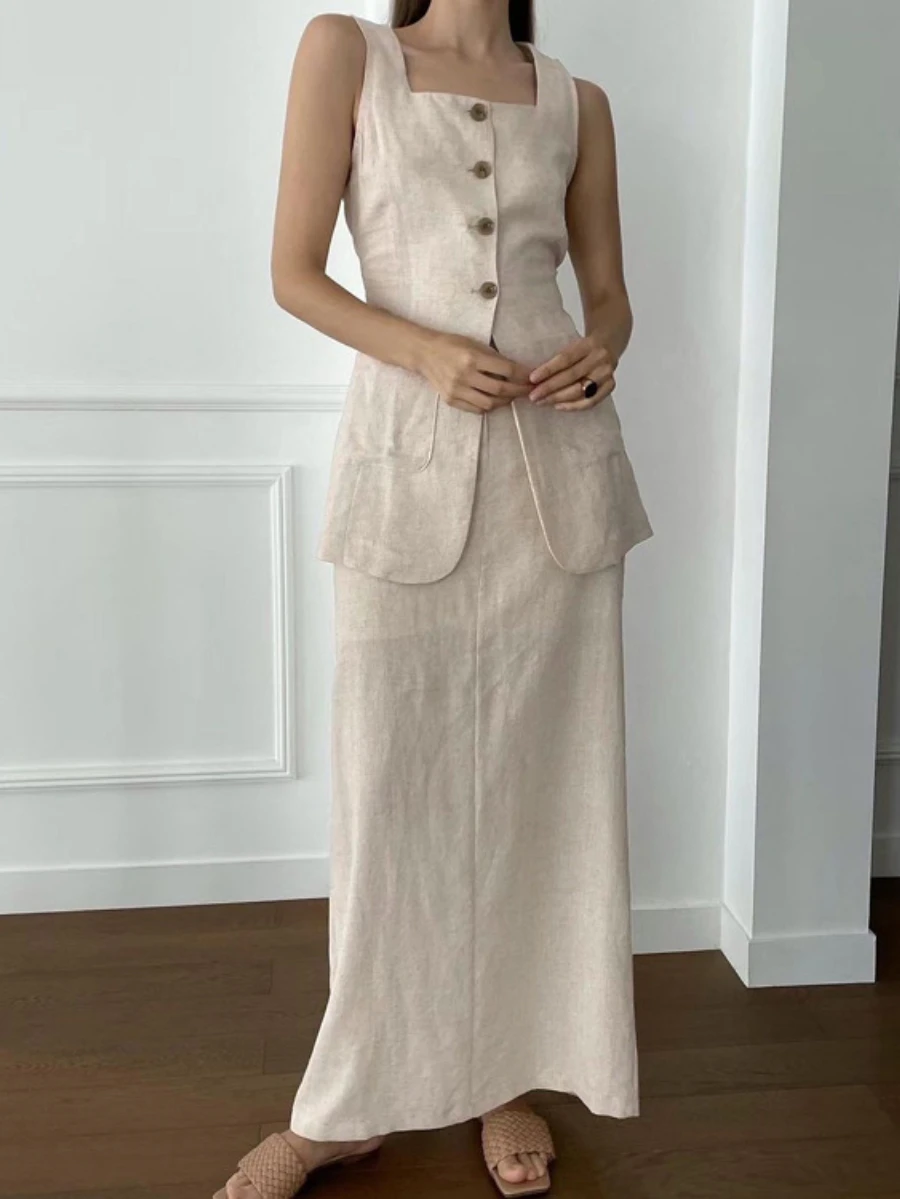 Bornladies Summer Women Sleeveless Vest Half Skirt Set Fashion Stylish Office Lady Tank Top Temperament Skirt Two Piece Set