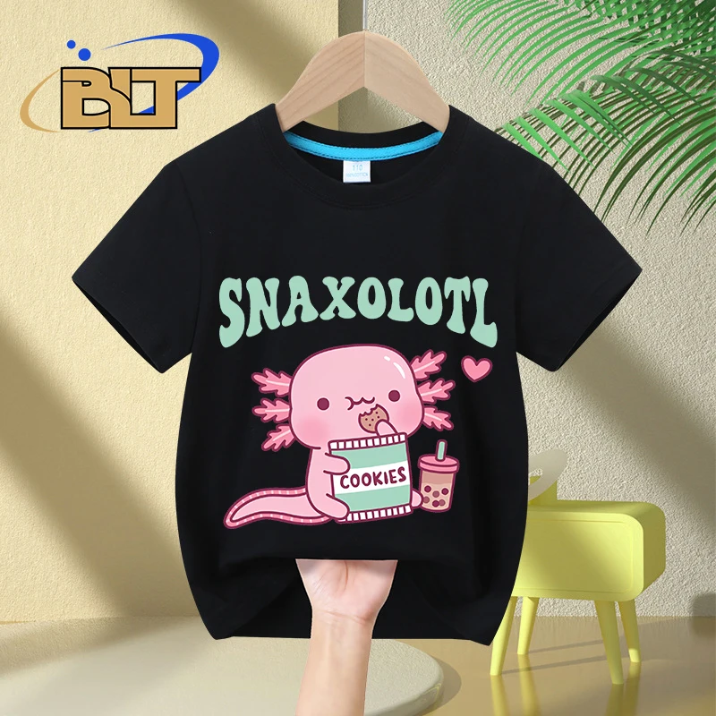 

Funny Snaxolotl Snack A Lotl Like The Axolotl kidsT-shirt summer pure cotton short-sleeved casual tops for boys and girls