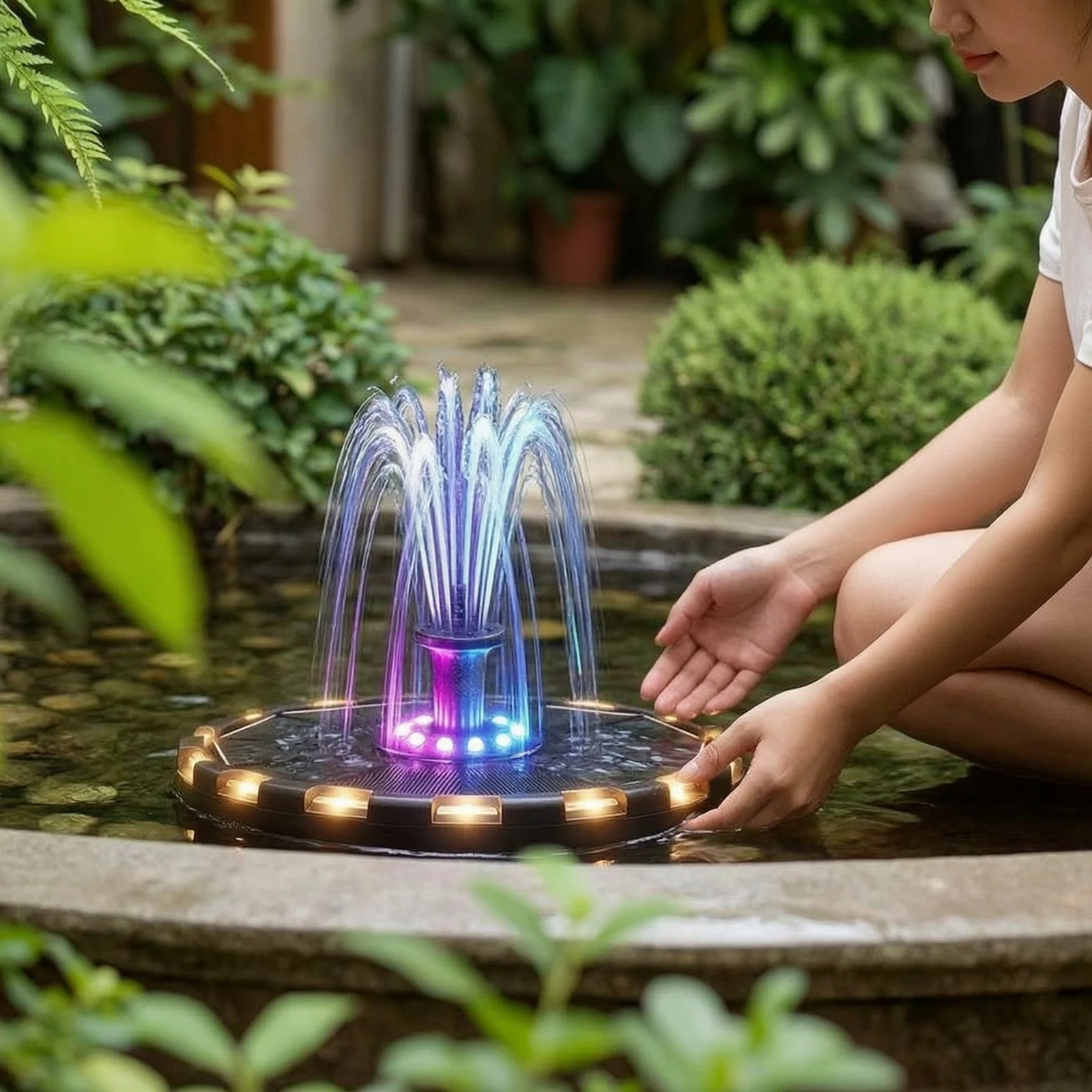 Fontana Solare Galleggiante Senza Batteria, Pompa d'Acqua Illuminata, Decorazione per Laghetto e Piscina