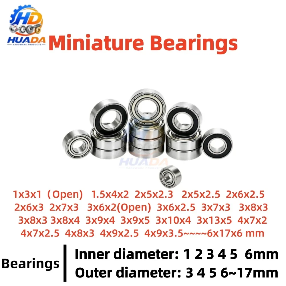 5/10/20/50/100Pcs Micro small bearing inner diameter 1 1.5  2  2.5  3 3.5 4 5 6  Outer diameter 3 4  5 6 7 8 9 10 12 13 16~17