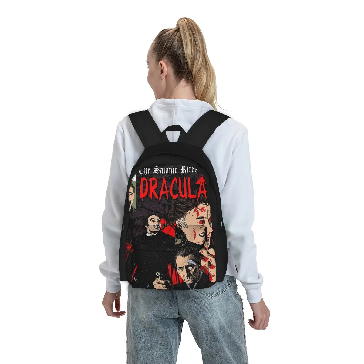 Os ritos satânicos de drácula mochila feminina moda crianças saco de escola filme de terror computador mochila viagem adolescente