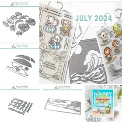 2024 Summer Beach Wave Leaves Beach Umbrella Metal Cutting Dies Clear Stamp DIY Decorating Scrapbook Paper Card Album Craft