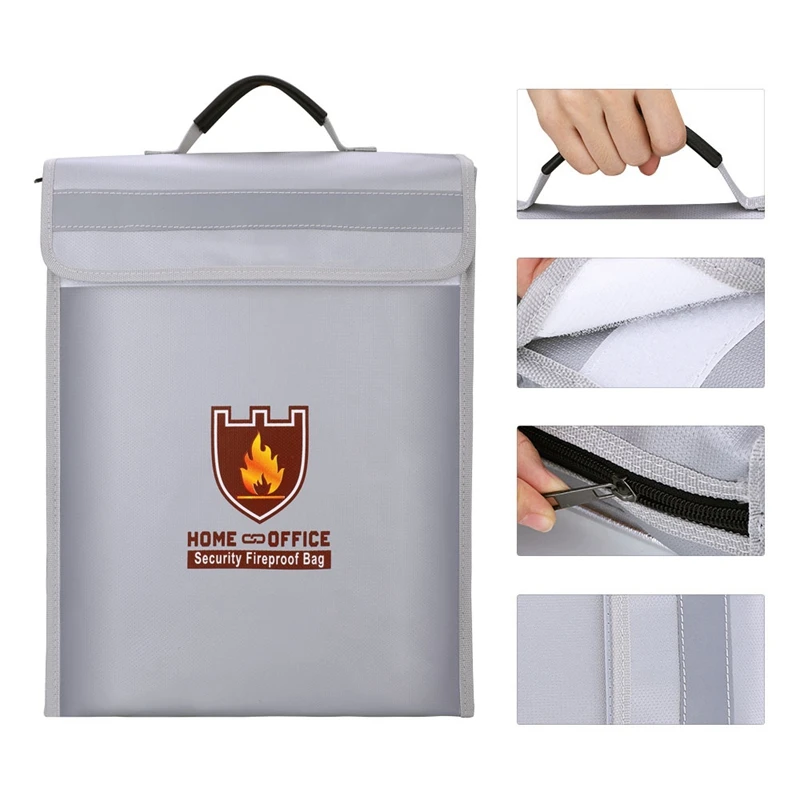 Fireproof Document Bag Holder Pouch Home Office Safe Bag Fire Water Resistant File Folder Safe Storage Bag