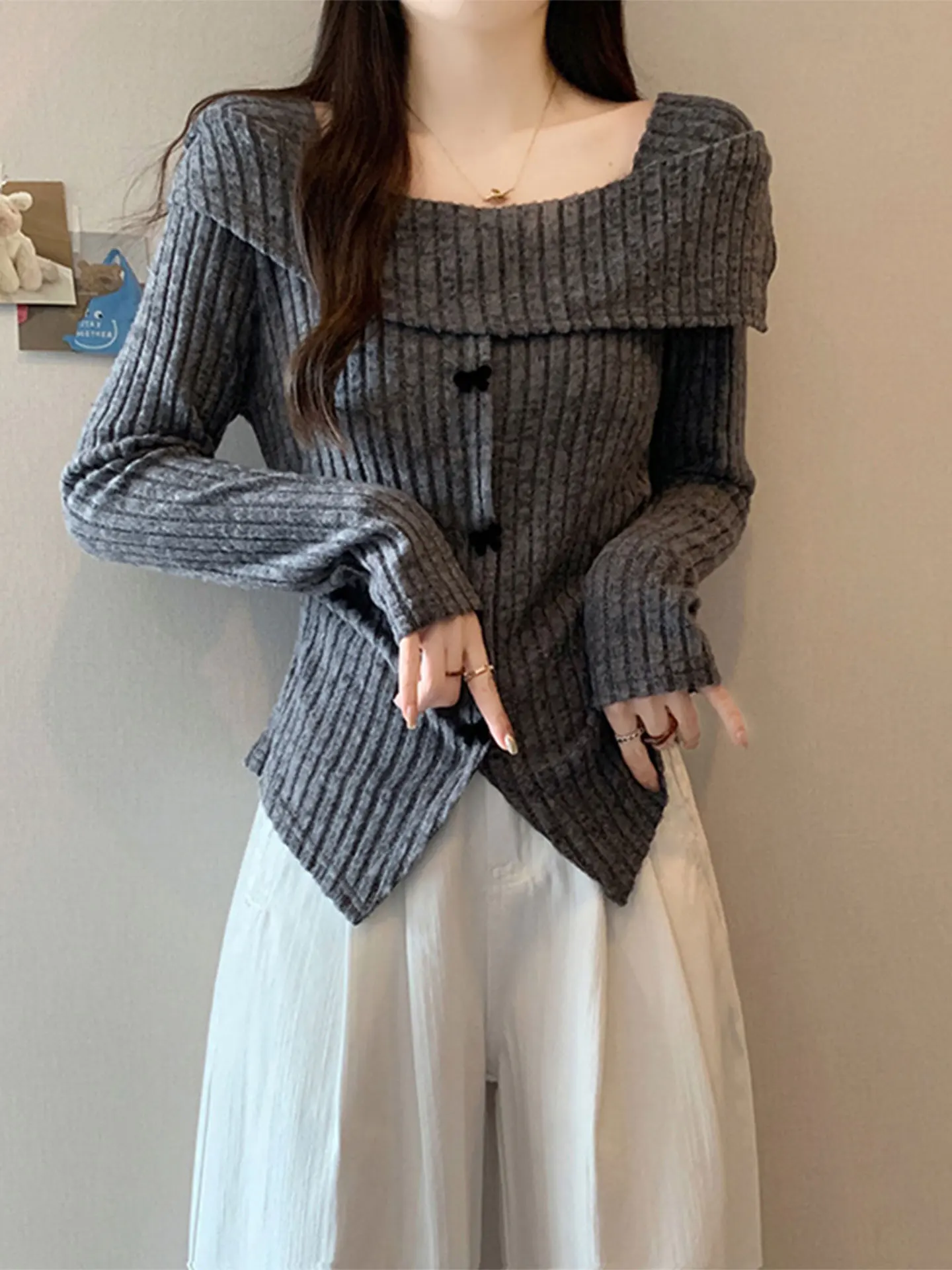 

ay Вязаный однотонный длинный све-основа irt Женский весенний топ большого размера Fat MM ort Knot Top Small irt