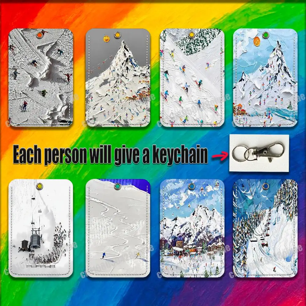 

Snow Mountain Skiing Ski For ID Clips Credit Bank Access Water Card Holder Cover Decoration Bag Key Keychain