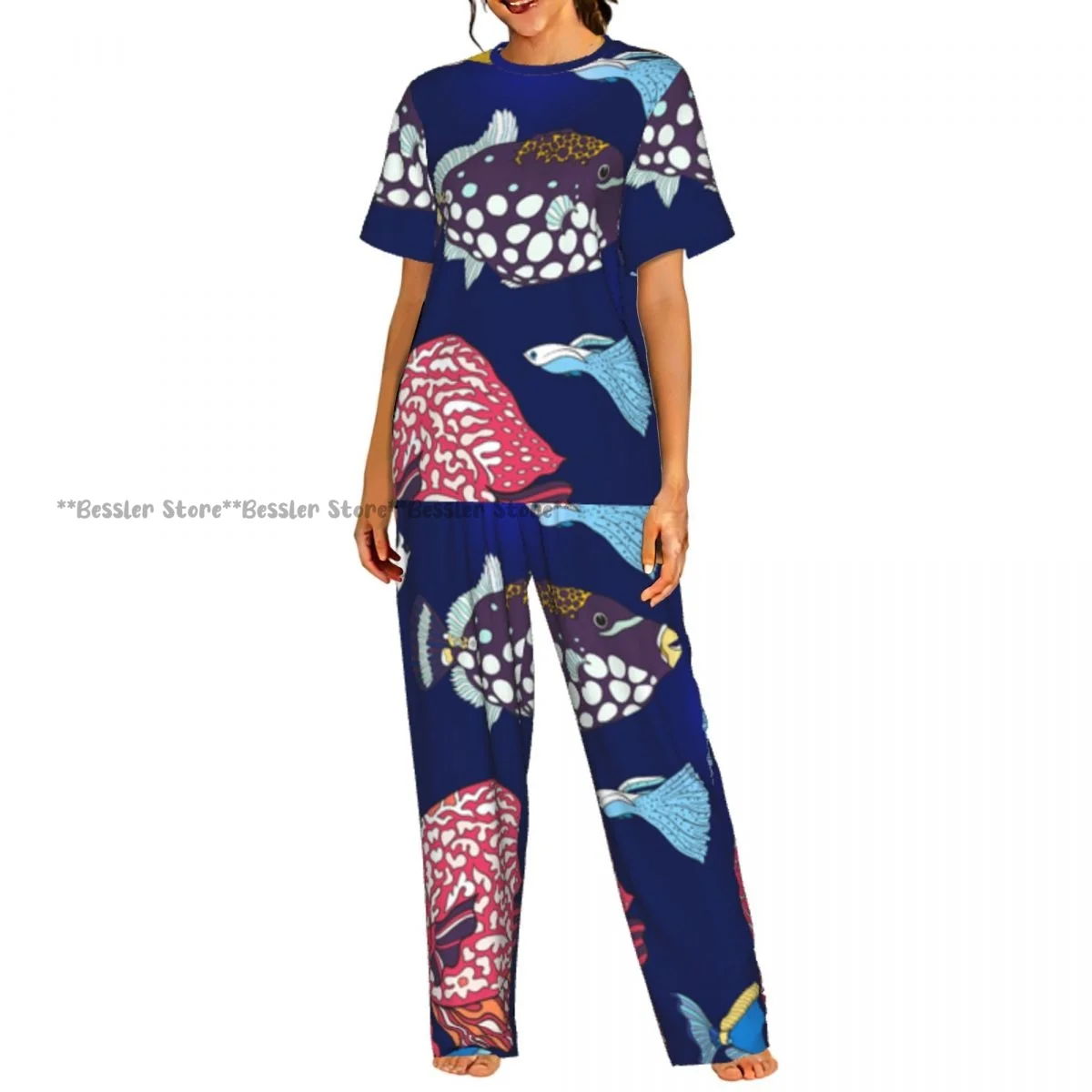 

Women's 2-piece set Corals And Aquarium Fish Pajamas Short sleeved Top and Pants Sleepwear