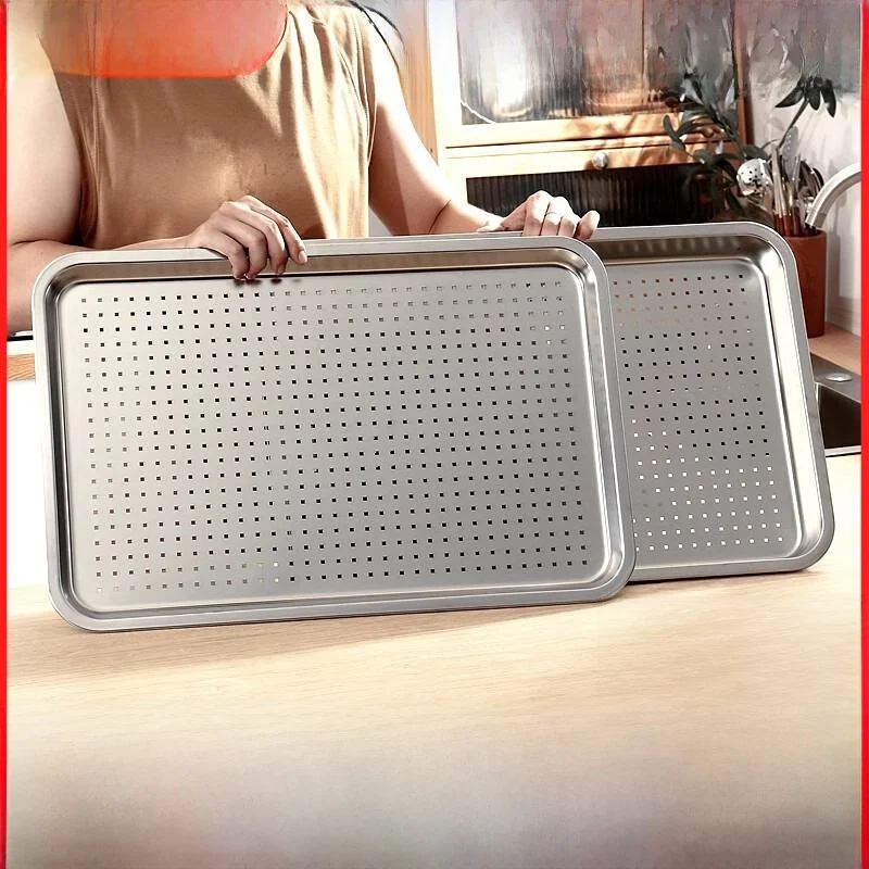Bandeja de acero inoxidable para horno de vapor, plato de drenaje de aceite para cocina, bandeja perforada rectangular larga, caja de vapor comercial para cocinar arroz al vapor