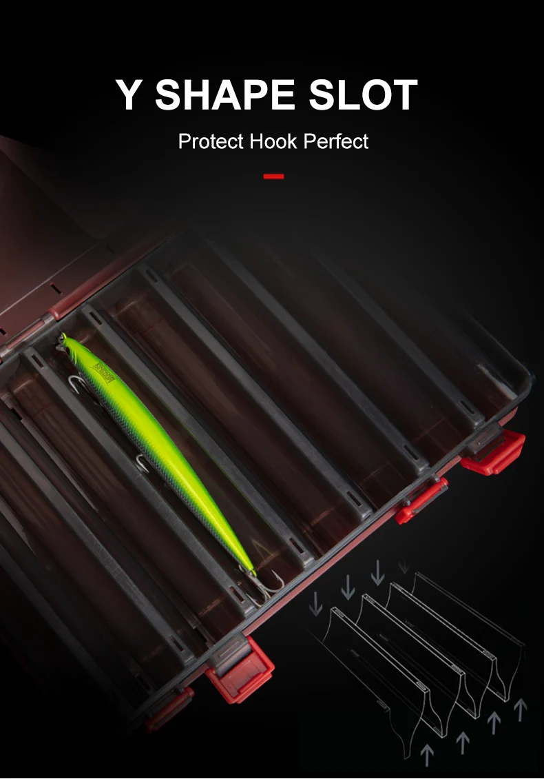 Kingdom Fishing Tackle Boxes 10, 14 Fächer, Aufbewahrungskoffer für Angelzubehör aus Kunststoff, doppelseitige, hochfeste Köderboxen – Detail 10