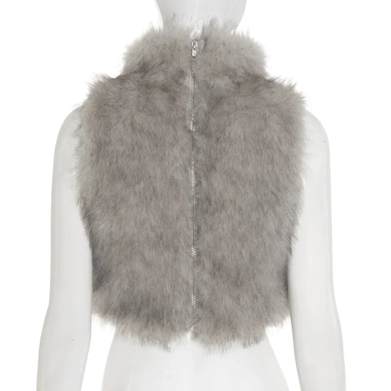 سترات صوفية من الفرو الصناعي بياقة مدورة بدون أكمام قطع علوية قصيرة للسيدات موضة خريف وشتاء 2025 ملابس غير رسمية مناسبة تمامًا للشارع #4