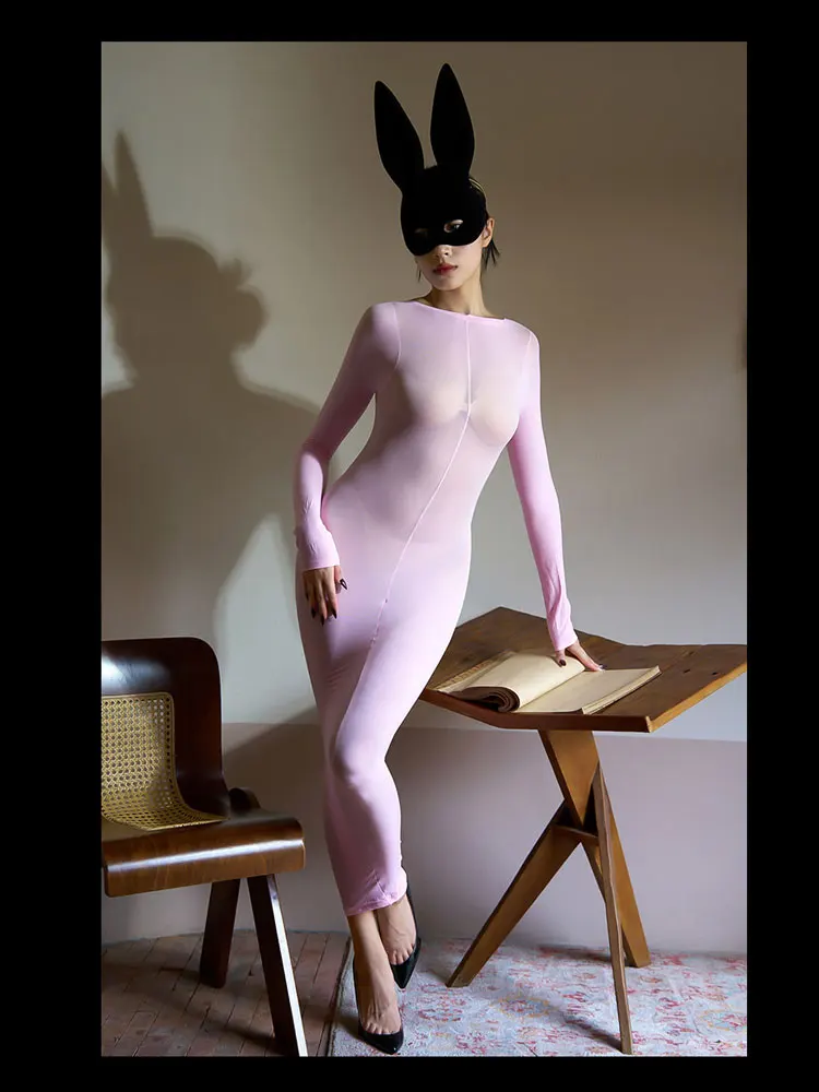 女性のための透明で伸縮性のあるベルベットのドレス,セクシーなボディスーツ,クラブの服