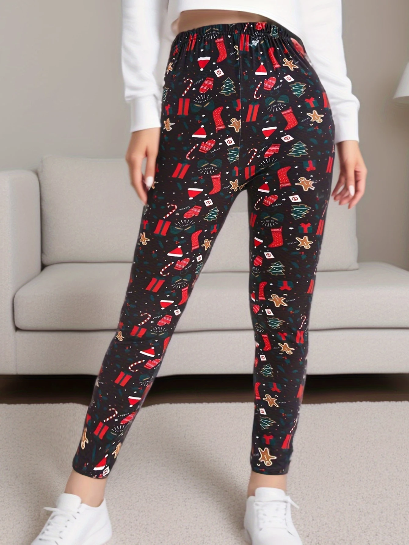 Nochebuena mate impreso regalo patrón elástico Legging deportes Fitness apretado elástico Sexy lápiz pantalones