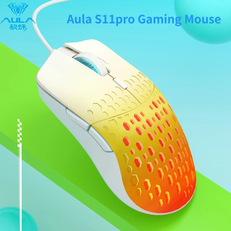 Aula S11pro Mouse Wired RGB 6keys Lightweight Ergonomics Colorful 3600DPI USB Hollow Structure Laptop PC Gaming E-sports Mouses