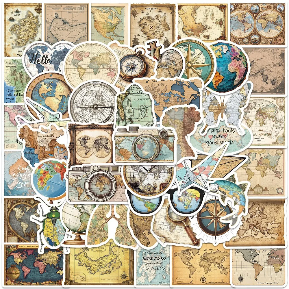 10/50 قطعة الكرتون الرجعية خريطة الكتابة على الجدران ملصق مائي مقاوم للماء شخصية الإبداعية لتقوم بها بنفسك صندوق أدوات مكتب قضية الهاتف المحمول كوب ماء