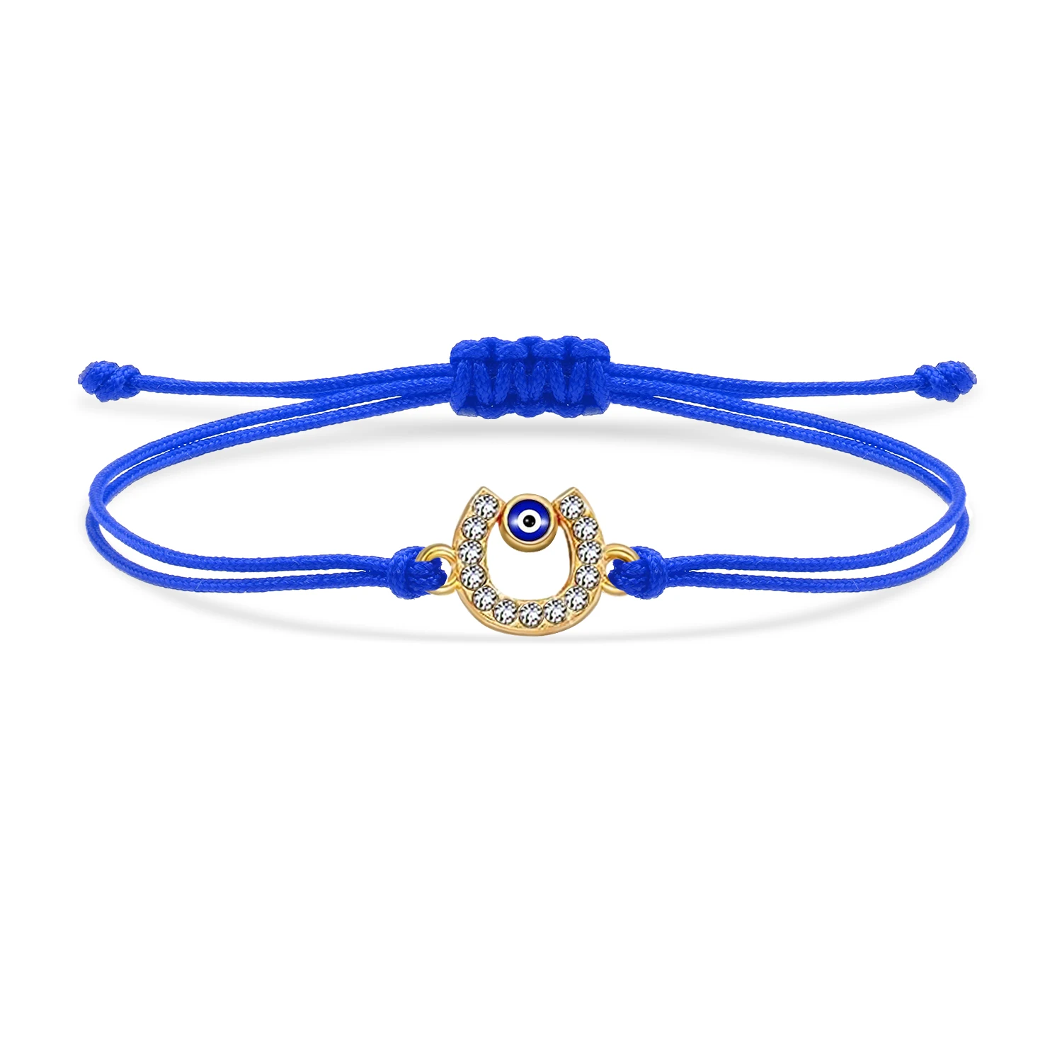 Zinc Alloy Rhinestone Crystal Horseshoe Nazar Turkish Evil Eye Charm Bracelet Women Red String Handmade Cord Trendy Jewelry Gift