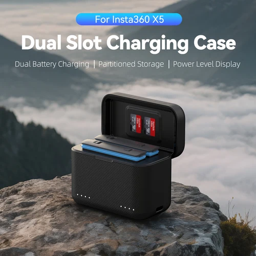 Imagen 2 del producto TELESIN-cargador de batería para Insta360 X5, 2 ranuras, tarjeta TF, almacenamiento de batería, caja de cargador de bolsillo para Insta 360 X5