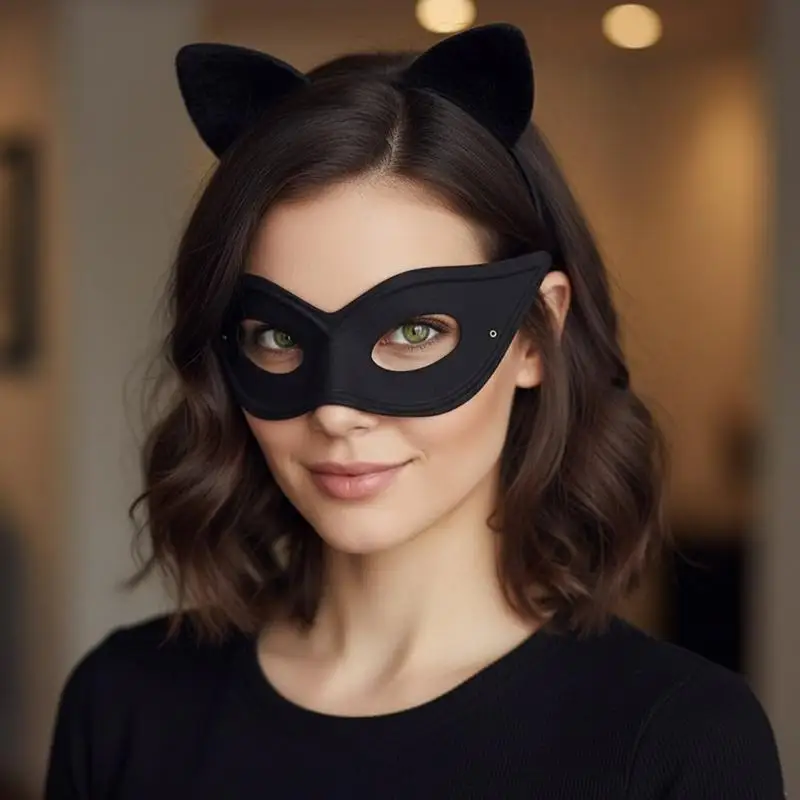 R1WE elegancka opaska na uszy kota z maską dla dorosłych impreza z okazji Halloween przebranie na karnawał akcesoria do włosów